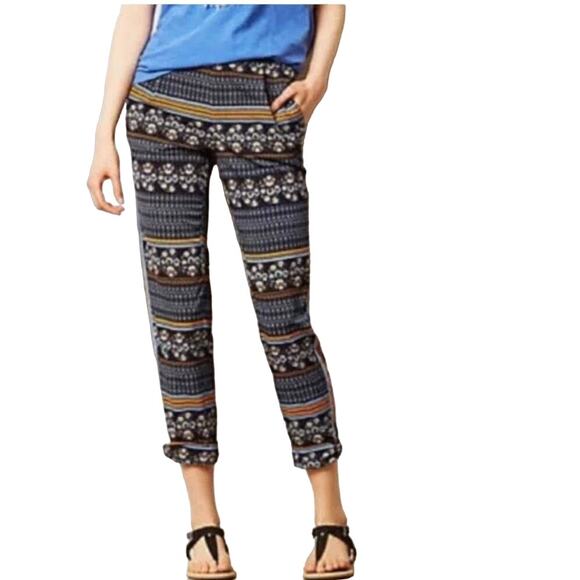 Elevenses Anthropologie Aralia Printed Knotted Cuff Cropped Pants Women's S - Picture 1 of 7